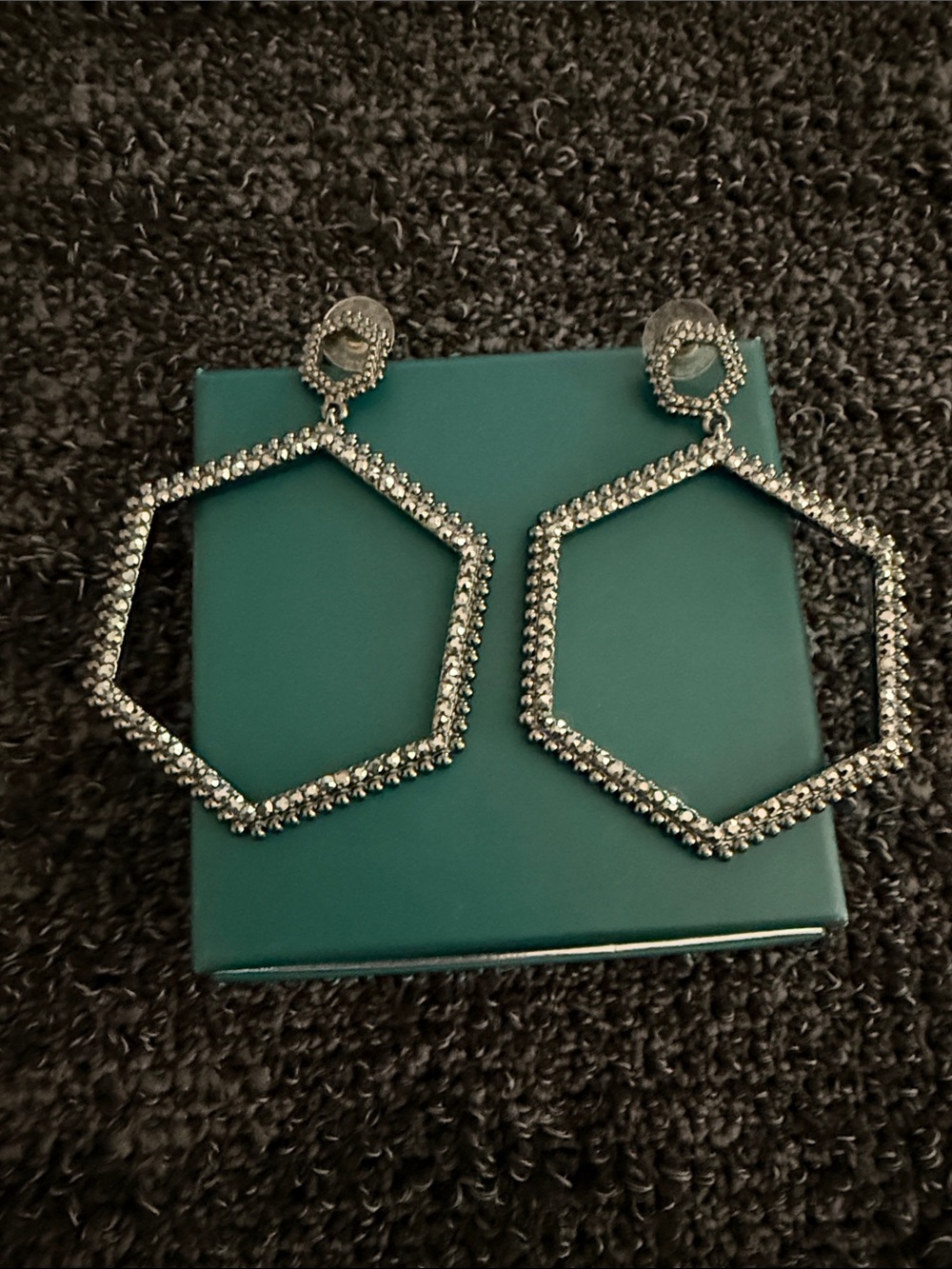 Fashion Jewelry Silver Hexagon Crystal Drop Earrings - Women Jewelry